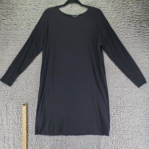 Eileen Fisher Dress Womens Large Black Long Sleeve Relaxed Fit Viscose Stretchy